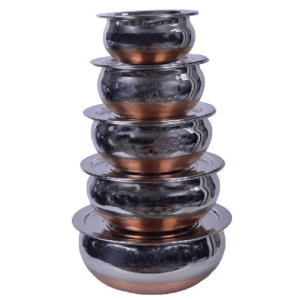 Famous 5 Pieces Steel Copper Handi Set