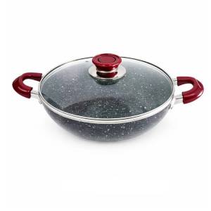 Granite Coated Super Non Stick Induction Base Karai with Glass Cover 26Cm