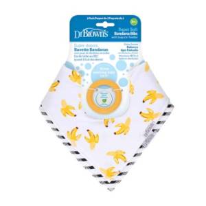 Dr Brown's Super Soft Bandana Bib with Snap-On Teether, Bananas/Black Stripes, 2-Pack, AC241-CA-P4