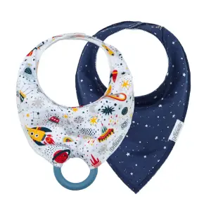 Dr Brown's Super Soft Bandana Bib with Removeable Teether, Rocket Ships/Stars, 2-Pack , AC274-CA- P4