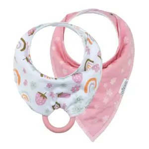 Dr Brown's Super Soft Bandana Bib with Removable Teether, Strawberry Rainbows/Flowers, 2-Pack ,  AC271-CA- P4