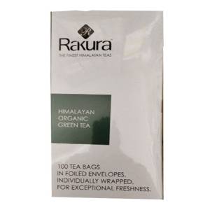 Rakura Himalayan Organic  Green Tea 100Tea Bags in Foiled Envelopes Individually wrapped for Exceptional Freshness