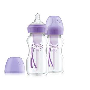 Dr. Brown's 9 Oz/270 Ml Options+ Wide-Neck Bottle Pp Purple 2-Pack, Wb92603-Esx