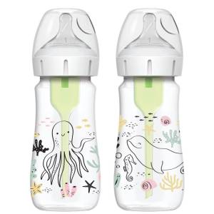 Dr Brown's 9oz/270ml Options+ Wide-Neck Designer Bottles, Ocean Designs, 2-Pack, WB92028