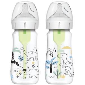 Dr Brown's  9oz/270ml Options+ Wide-Neck Designer Bottles, Dino Designs, 2-Pack, WB92026
