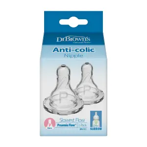 Dr. Brown's Preemie Flow Narrow Silicone Nipple - 2 Pcs (For premature baby), 292-INTL
