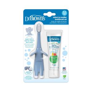 Dr Browns Infant-to-Toddler Toothbrush, Blue Elephant, with Apple Pear Toothpaste, 1.4 oz/40 g , HG024.V2