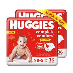 Huggies Complete Comfort Dry Tape Newborn Wonder Pants Small (NB-S) Size Combo Pack of 2, 36 count per pack, 72 Pants