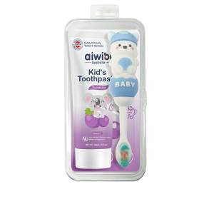 Aiwibi Kids Toothpaste and Toothbrush Set (Blue - Grape Flavor)