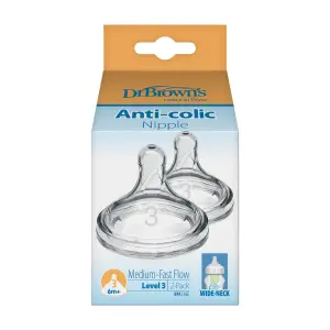Dr. Brown's Level 3 Wide-Neck Silicone Nipple 2-Pack (6-9months), Wn3201-Intl