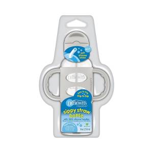 Dr. Brown's 8 oz/250 mL for 6m+. Narrow Sippy Straw Bottles w/ Silicone Handles, Gray, 1-Pack, SB81104