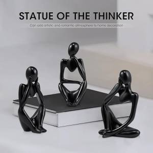 Thinker Statue Black Decor 3Pcs Set Abstract Art Sculpture Resin