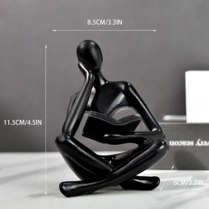 Black Abstract Reading Books Figurine Thinker Statue Resin Sculpture