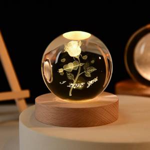 Rose Crystal Ball Lamp with Led Wood Base  6cmx8cm