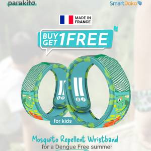 PARA'KITO® Wristband Kids Green Dinosaur (EN) FNGWB1ENK36(3-7 years), Free 1pcs PARA’KITO® Refill pack (2 pellets) (EN)-FNGRFM1EN