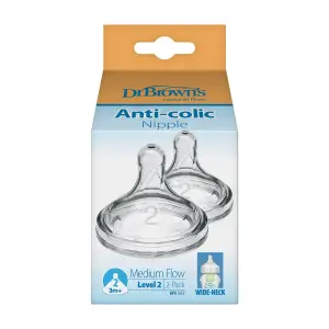 Dr. Brown's Level 2 Wide-Neck Silicone Nipple 2-Pack (3-6months), Wn2201-Intl