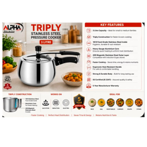 Alpha triply stainless steel pressure cooker 3Ltr