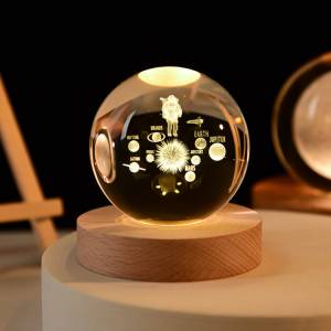 Astronaut Galaxy Crystal Ball Lamp with Led Wood Base 6cmx8cm