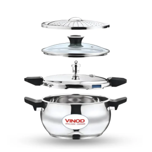 VINOD 3 in 1 Smart 3.5 Litres Hard Anodised Induction Based With Outer Lid Cooker ( Cooker + Strainer + Server )